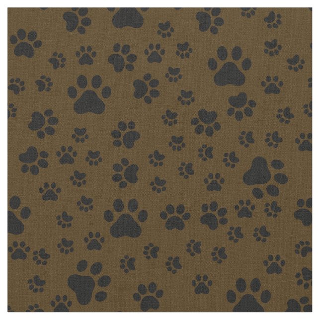 Black Paw Prints on Dark Brown Fabric (Close Up)