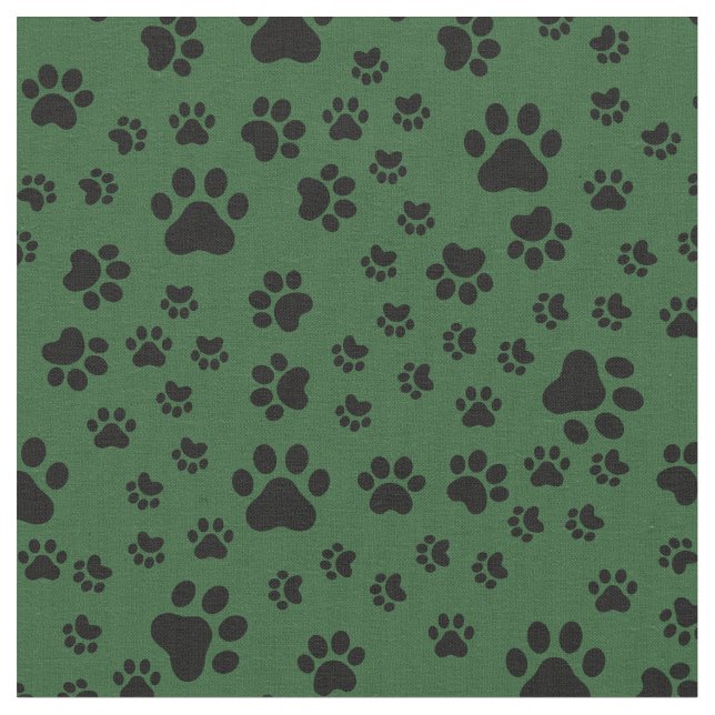 Black Paw Prints on Green Fabric (Close Up)