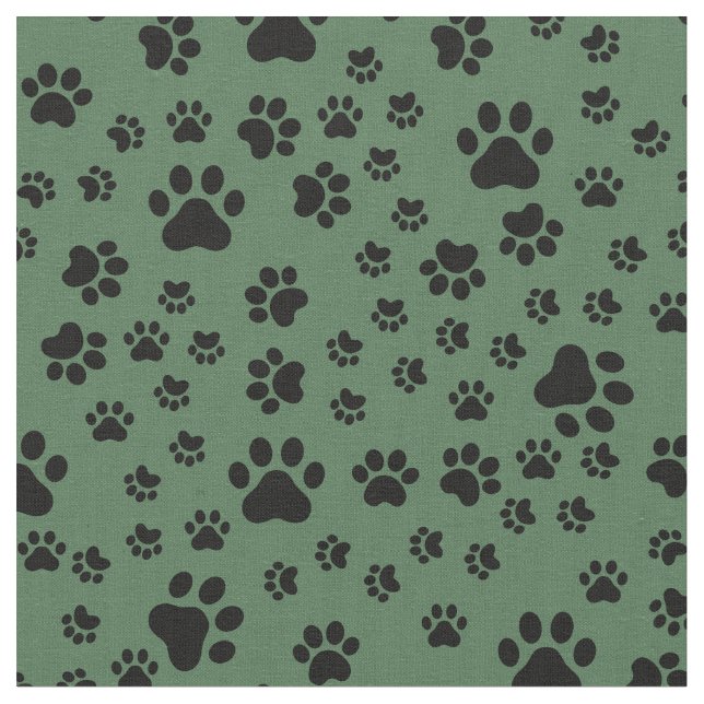 Black Paw Prints on Hunter Green Fabric (Close Up)