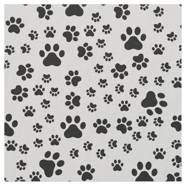 Black Paw Prints on Light Grey Fabric (Close Up)