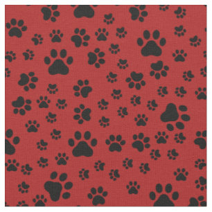 Black Paw Prints on Red Fabric