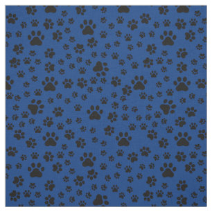 Black Paw Prints on Royal Blue Fabric