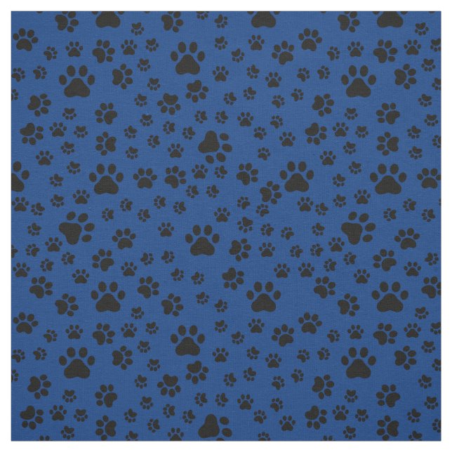 Black Paw Prints on Royal Blue Fabric (Swatch)