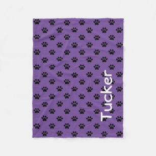 Black Paw Prints on Royal Purple Personalized Fleece Blanket
