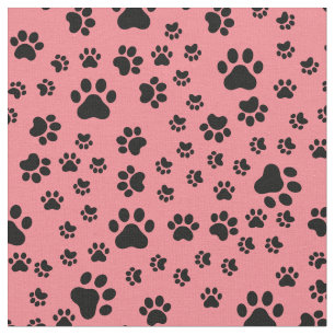 Black Paw Prints on Strawberry Pink Fabric