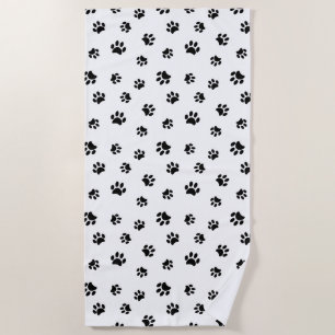 Black Paw Prints Pattern Beach Towel