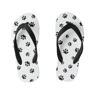 Black Paw Prints Pattern Kid's Flip Flops