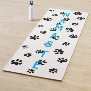 Black Paw Prints Pattern Namaste with Name Yoga Mat