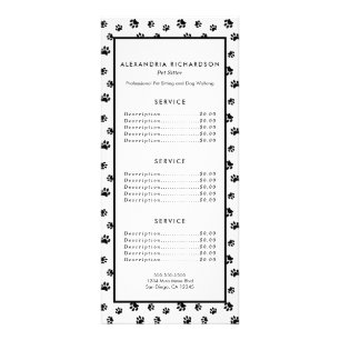 Black Paw Prints Pattern Pet Sitter Service Rack Card