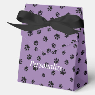 Black Paw Prints Pattern with Purple Background Favour Box