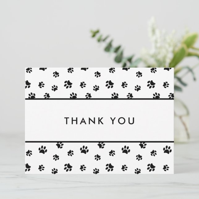 Black Paw Prints Pet Care Business Thank You Card (Standing Front)