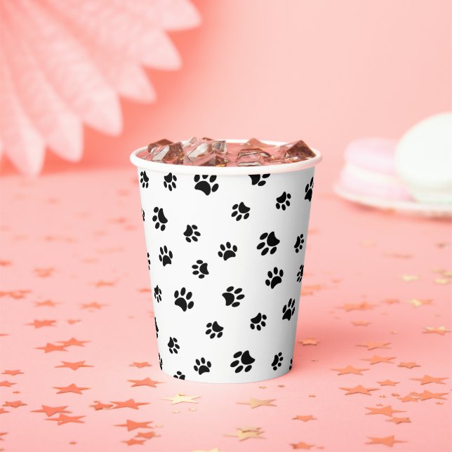 Black Paw Prints Pet Party Paper Cups (Insitu)