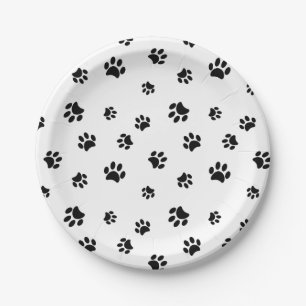 Black Paw Prints Pet Party Paper Plate