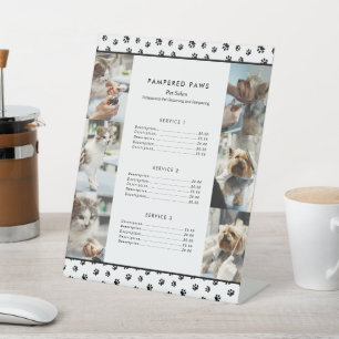 Black Paw Prints Photo Collage Pet Salon Services Pedestal Sign