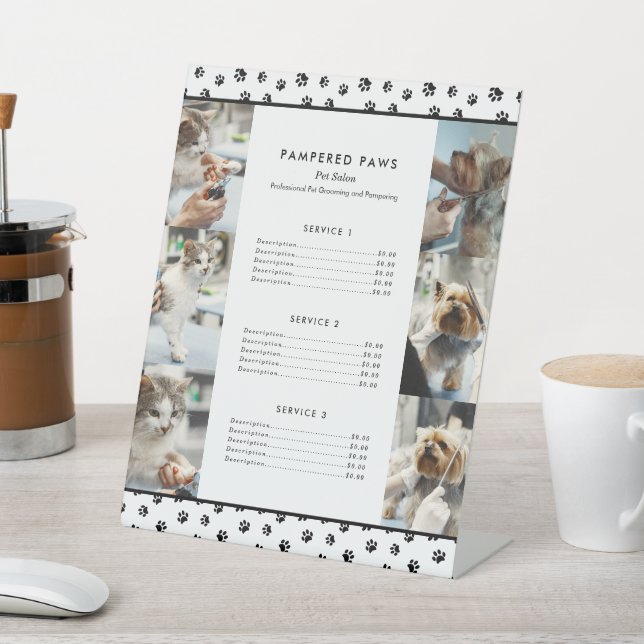 Black Paw Prints Photo Collage Pet Salon Services Pedestal Sign (In SItu)