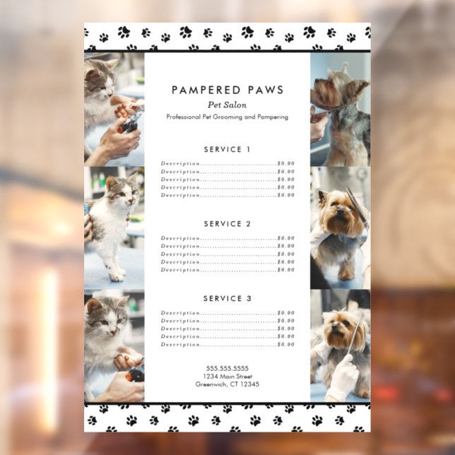 Black Paw Prints Photo Collage Pet Salon Services Window Cling (Sheet 2)
