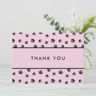 Black Paw Prints Pink Pet Care Business Thank You Card