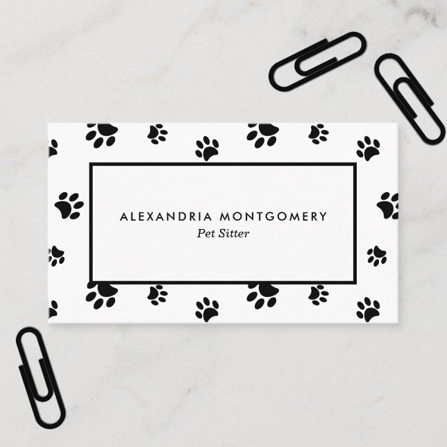 Black Paw Prints Professional Pet Sitter Business Card (Black Paw Prints Professional Pet Sitter Business Card)