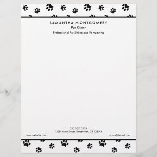 Black Paw Prints Professional Pet Sitter Custom Letterhead