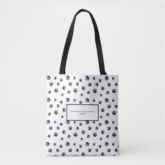 Black Paw Prints Professional Pet Sitter Tote Bag (Front)