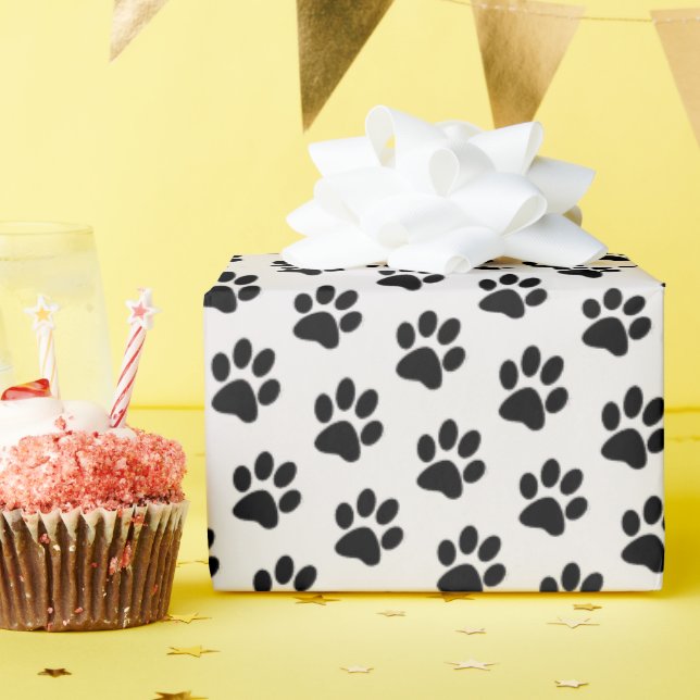 Black Paw Prints Wrapping Paper (Birthday Party)