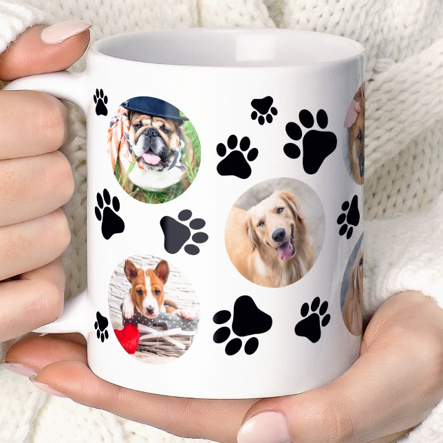 Black Pawprint 8 Pet Dog Photo Collage Coffee Mug (Creator Uploaded)
