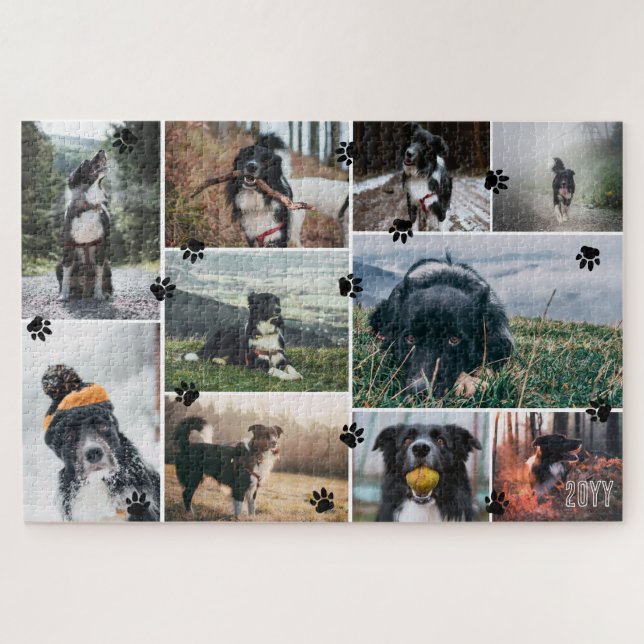 Black Paws Add Year 10 Pet Photo Collage Jigsaw Puzzle (Horizontal)