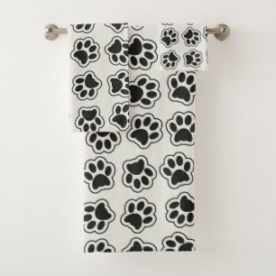 Black Paws, Dog Paws, Cat Paws, Outline Bath Towel Set