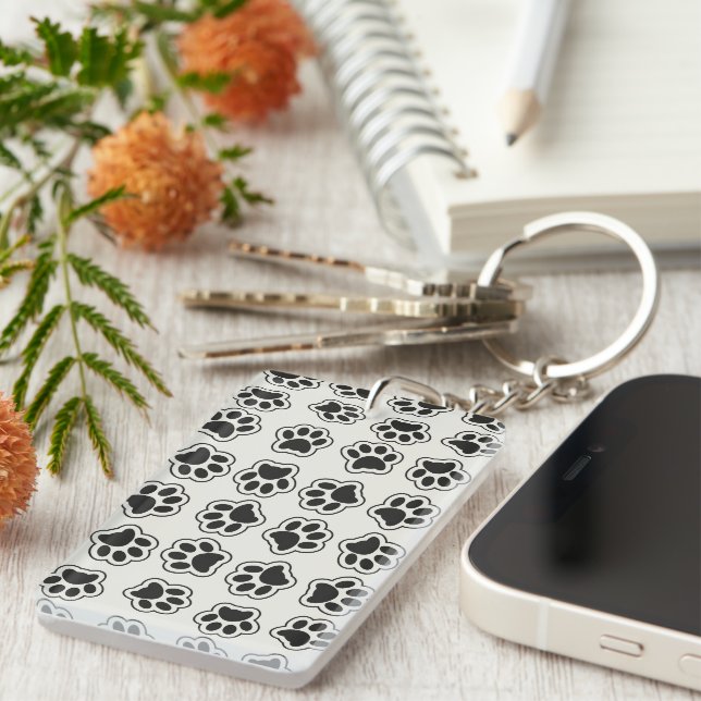 Black Paws, Dog Paws, Cat Paws, Outline Key Ring (Front Right)