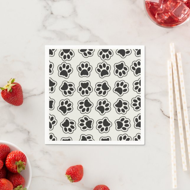 Black Paws, Dog Paws, Cat Paws, Outline Napkin (Insitu)