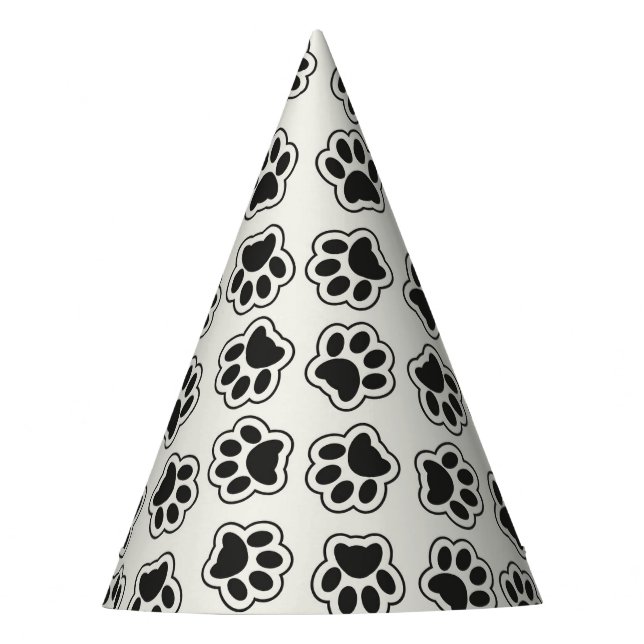 Black Paws, Dog Paws, Cat Paws, Outline Party Hat (Front)
