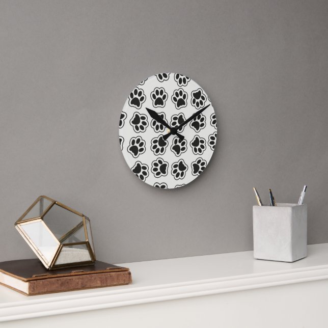 Black Paws, Dog Paws, Cat Paws, Outline Round Clock (Office)