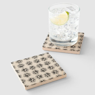 Black Paws, Dog Paws, Cat Paws, Outline Stone Coaster