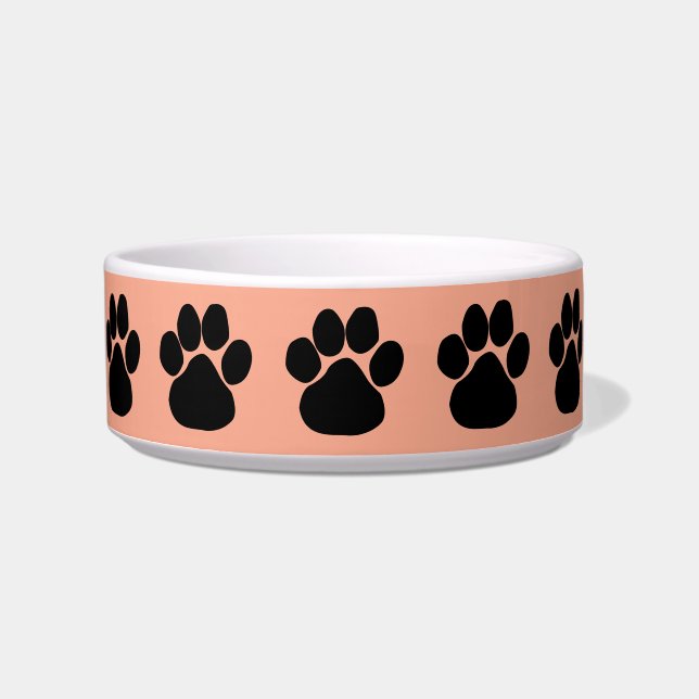Black Paws Peach Dog Pet  Bowl (Front)