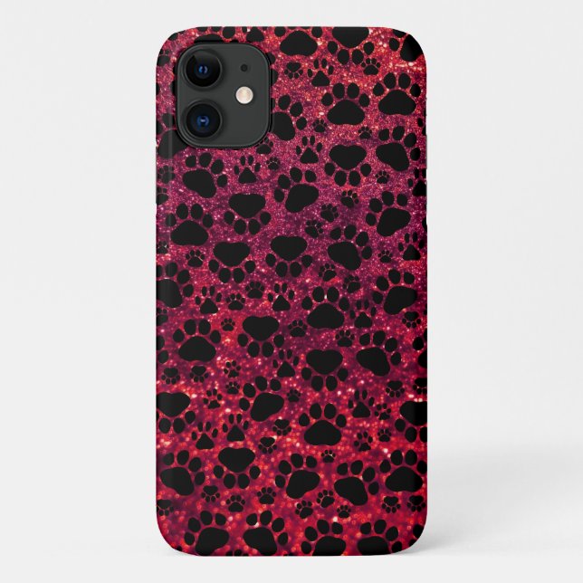 Black Paws, Red Glitter, Dog Paws, Animal Paws Case-Mate iPhone Case (Back)