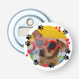 Black Paws Red Hearts White Border Pet Photo Bottle Opener