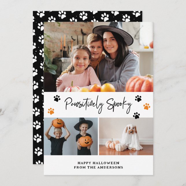 Black Pawsitively Spooky Pet Photo Halloween Holiday Card (Front/Back)