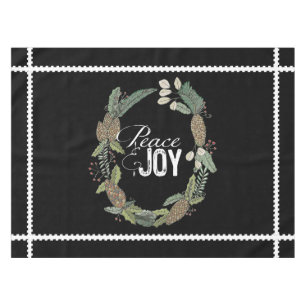 Black Peace Joy Evergreen Cones Wreath Tablecloth