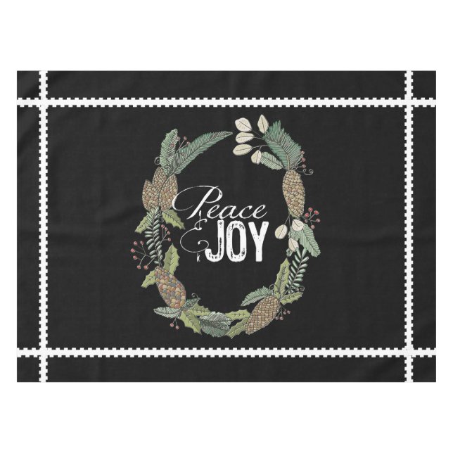 Black Peace Joy Evergreen Cones Wreath Tablecloth (Front (Horizontal))