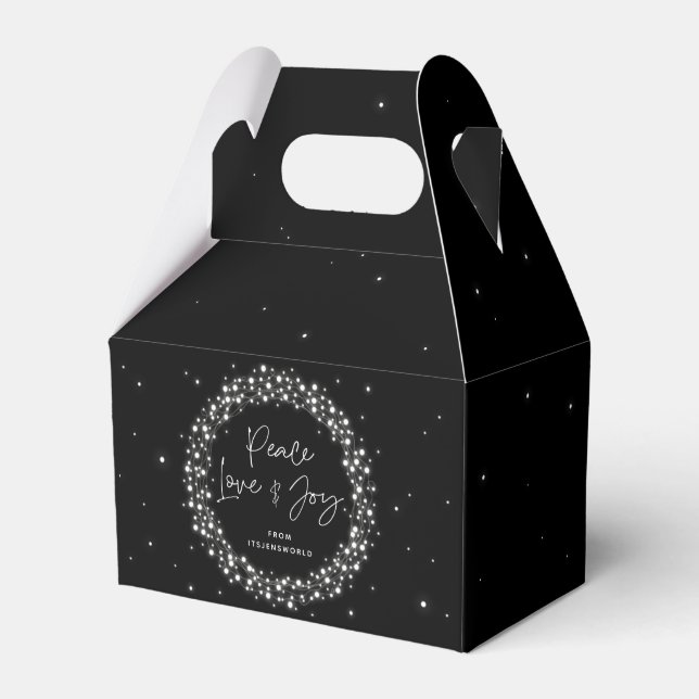 Black Peace Love+Joy Christmas Sparkling Lights Favour Box (Front Side)
