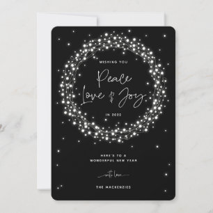 Black Peace Love+Joy Sparkling Lights Christmas Holiday Card