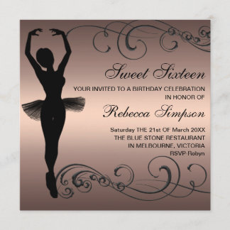 Black & Peach Ballerina Birthday Invitation