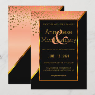 Black & Peach Gold Dot Wedding Invitation
