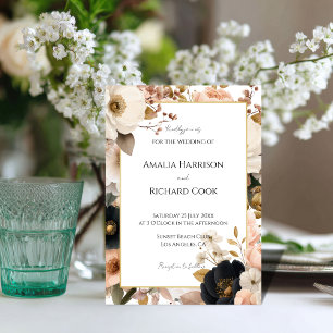 Black Peach Gold Floral Customizable Wedding Invitation