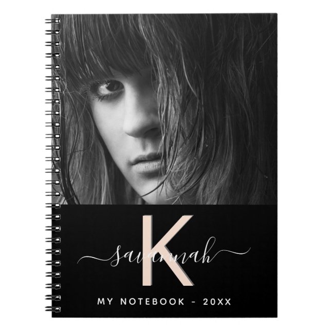Black peach photo monogram notebook (Front)