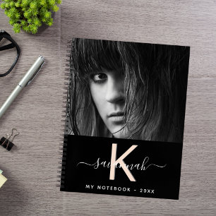 Black peach photo monogram notebook