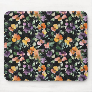 Black Peach Purple Green Floral Mouse Mat