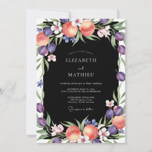 Black Peach Purple Ranunculus Eucalyptus Wedding Invitation