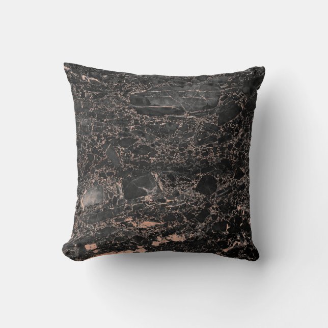 Black Peach Rose Gold Abstract Marble Glam Cushion (Front)