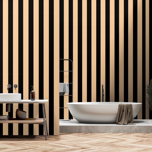 Black Peach Stripe Geometrical Shapes  Wallpaper (Bathroom)